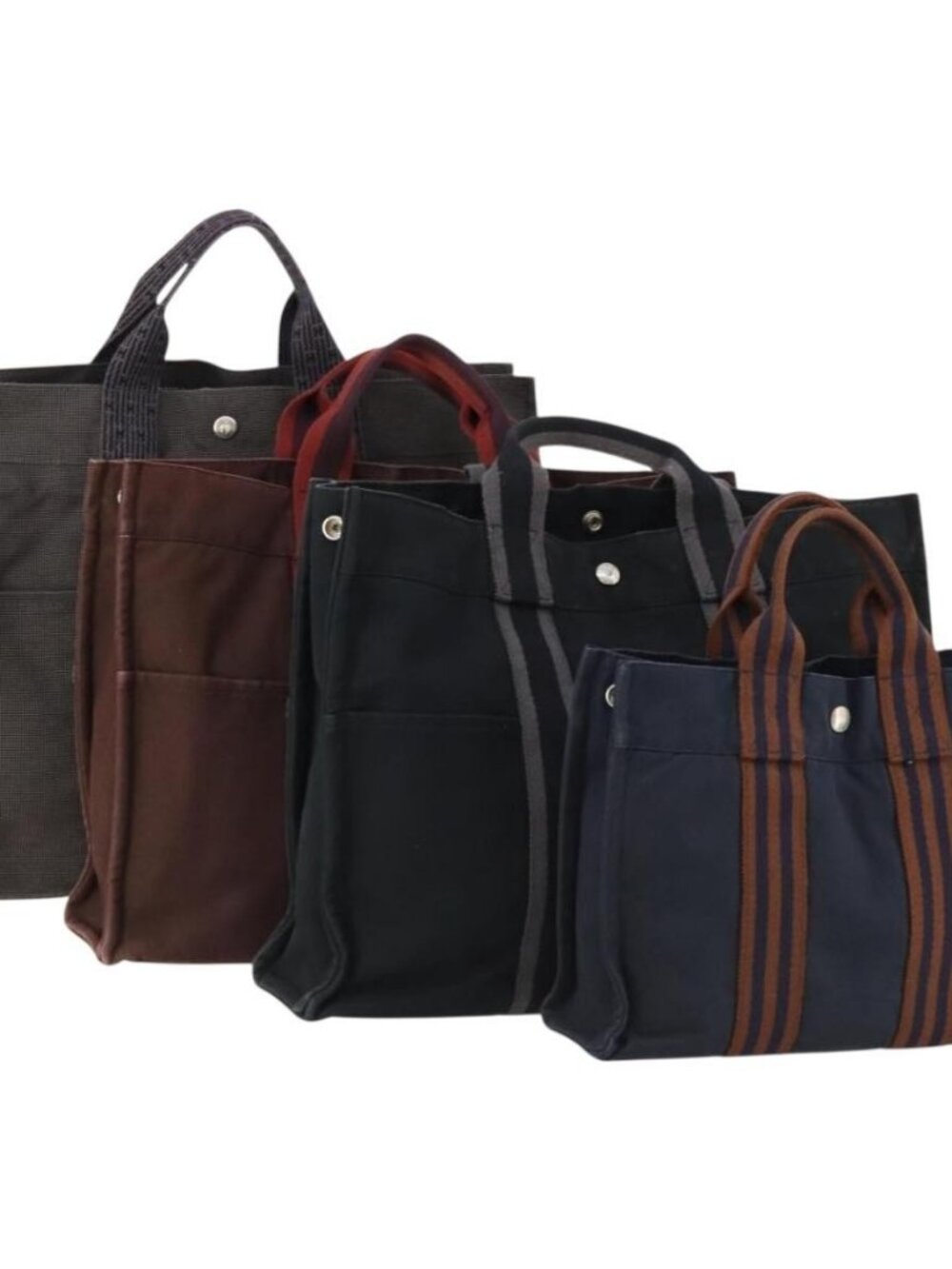 HERMES Tote Bag Canvas 4 Set Black Gray Bordeaux Auth BSZ440
